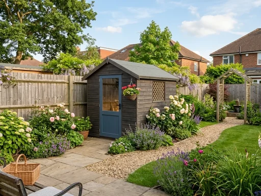 Neighbour's Shed Too Close to Property Line UK: Planning Permission & Boundary Rules Explained 6 Garden boundary fence between neighbouring properties in the UK with a wooden shed nearby (AI Generated Image)